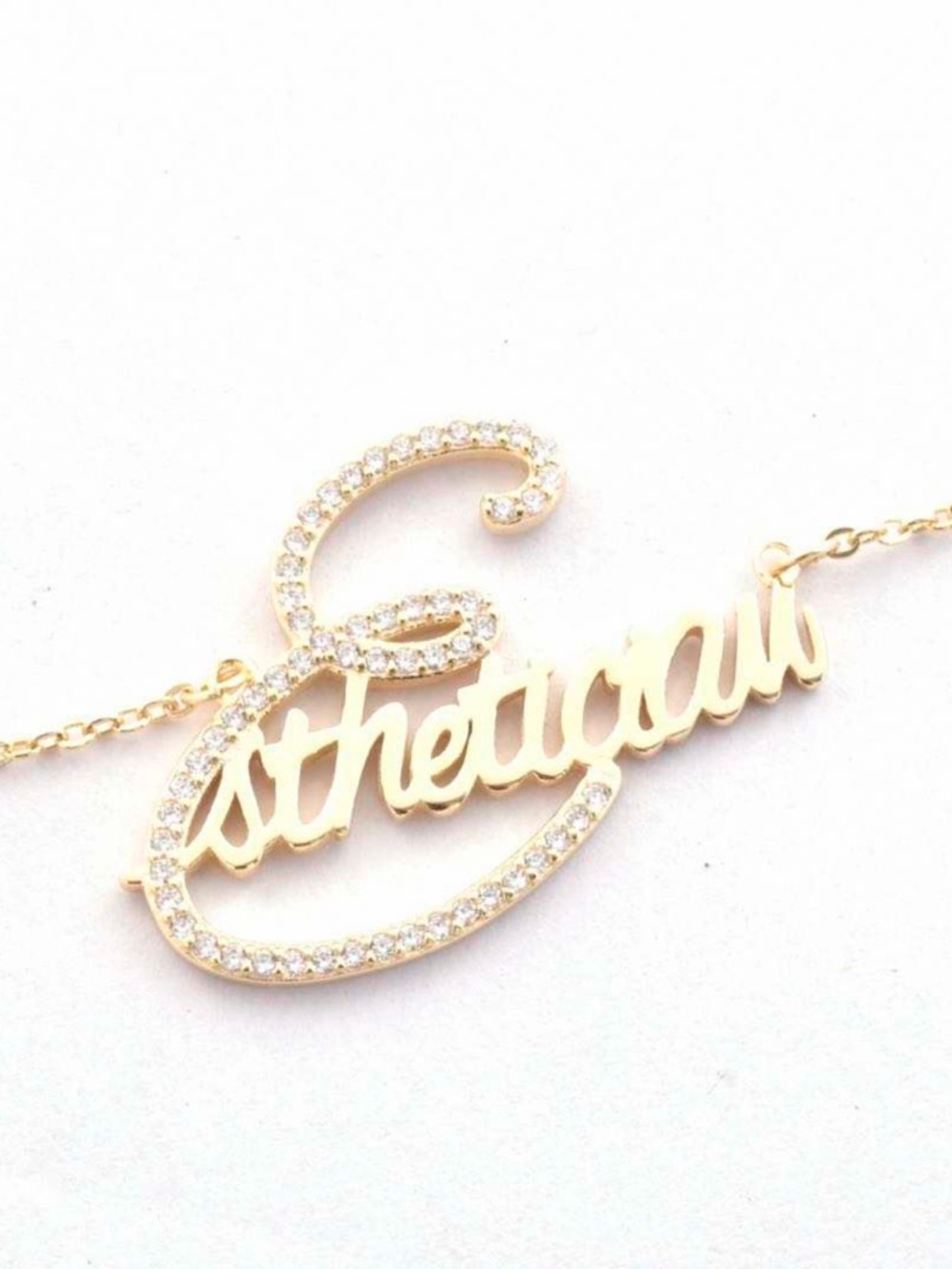 Gold 'Esthetician' Nameplate Necklace with Crystal Accents
